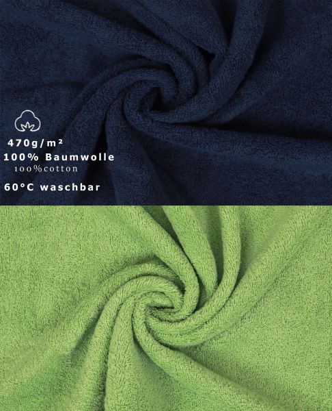 Betz Juego de 10 toallas PREMIUM 100% algodón en azul marino y verde manzana