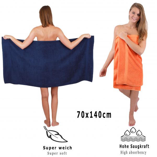 Betz Juego de 10 toallas PREMIUM 100% algodón en azul marino y naranja
