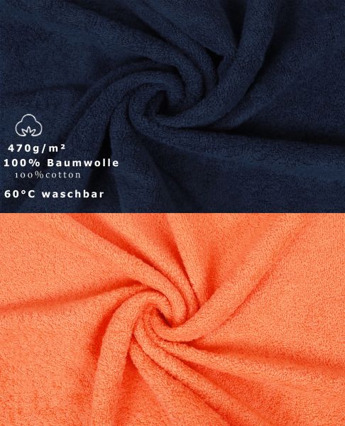 Betz Juego de 10 toallas PREMIUM 100% algodón en azul marino y naranja
