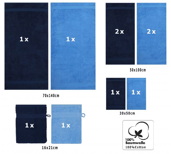 Lot de 10 serviettes Premium bleu foncé et bleu clair, 2 serviettes de bain, 4 serviettes de toilette, 2 serviettes d'invité et 2 gants de toilette de Betz