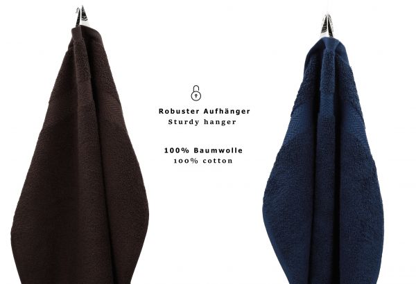 Betz Juego de 10 toallas PREMIUM 100% algodón en azul marino y marrón oscuro