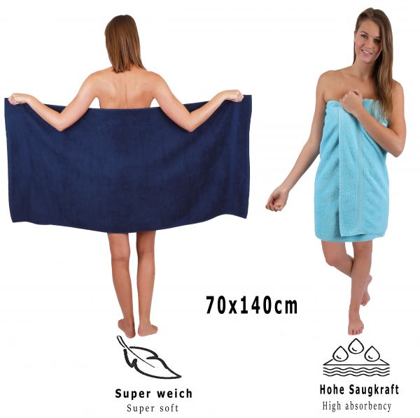 Betz Juego de 10 toallas PREMIUM 100% algodón en azul marino y turquesa
