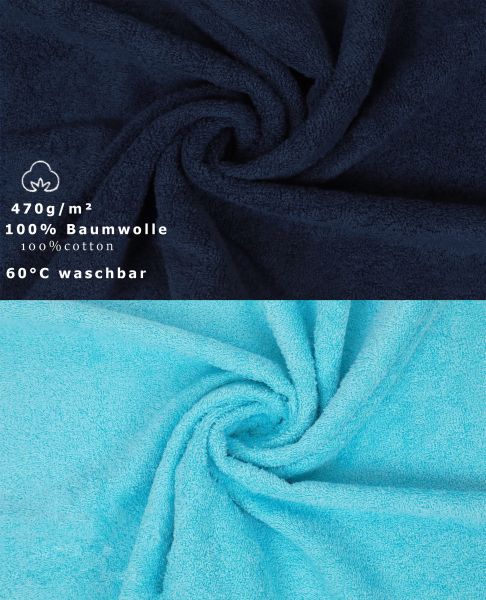 Betz Juego de 10 toallas PREMIUM 100% algodón en azul marino y turquesa