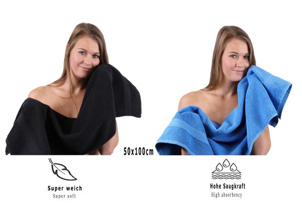 Betz 10 Piece Towel Set PREMIUM 100% Cotton 2 Wash Mitts 2 Guest Towels 4 Hand Towels 2 Bath Towels Colour: black & light blue