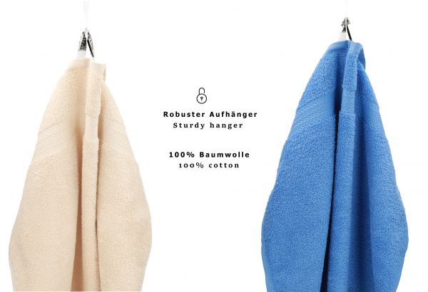Betz Juego de 10 toallas PREMIUM 100% algodón en beige y azul claro