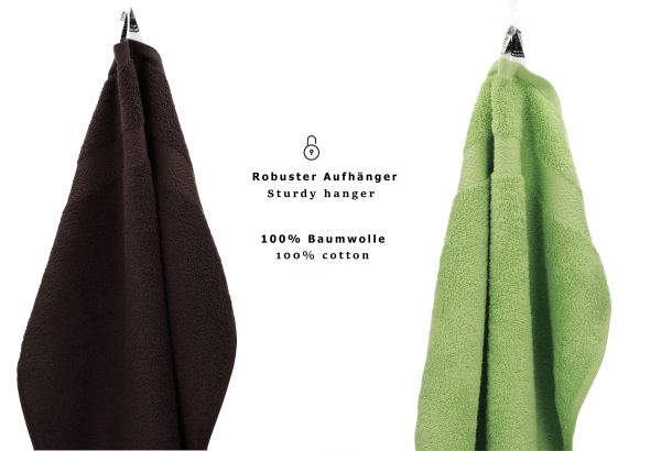 Betz Juego de 10 toallas PREMIUM 100% algodón en verde manzana y marrón oscuro
