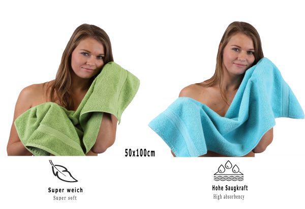 Betz Set di 10 asciugamani Premium 2 asciugamani da doccia 4 asciugamani 2 asciugamani per ospiti 2 guanti da bagno 100% cotone colore verde mela e turchese