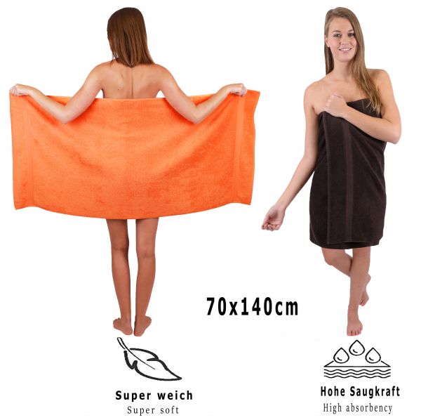 Betz Juego de 10 toallas PREMIUM 100% algodón en naranja y marrón oscuro