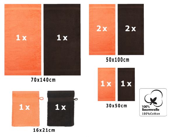 Betz 10-tlg. Handtuch-Set PREMIUM 100%Baumwolle 2 Duschtücher 4 Handtücher 2 Gästetücher 2 Waschhandschuhe Farbe Orange Terra & Dunkel Braun
