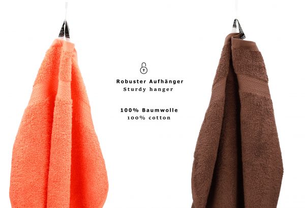 Betz Juego de 10 toallas PREMIUM 100% algodón en naranja y marrón nuez