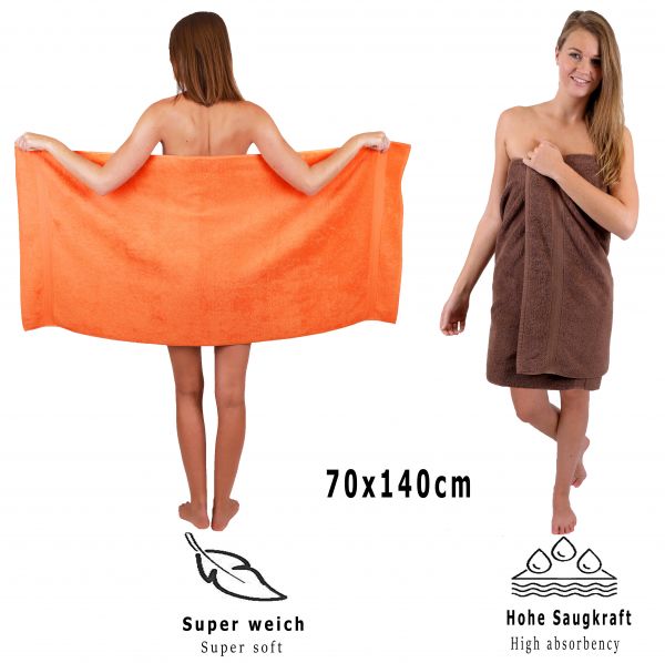 Betz Juego de 10 toallas PREMIUM 100% algodón en naranja y marrón nuez