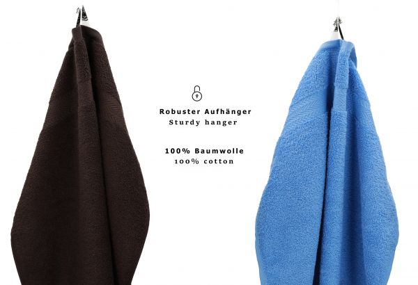Betz Juego de 10 toallas PREMIUM 100% algodón en azul claro y marrón oscuro