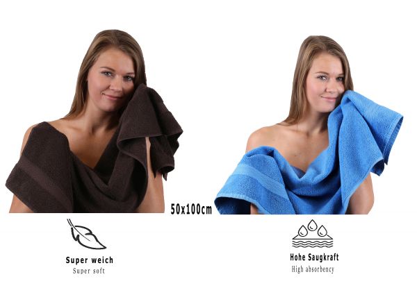 Betz Juego de 10 toallas PREMIUM 100% algodón en azul claro y marrón oscuro