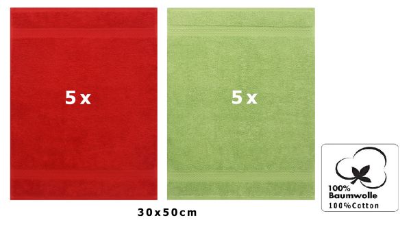 Betz 10 Stück Gästehandtücher PREMIUM 100%Baumwolle Gästetuch-Set 30x50 cm Farbe rot und apfelgrün