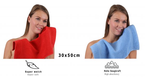 Betz 10 Toallas para invitados PREMIUM 100% algodón 30x50cm en rojo y azul claro