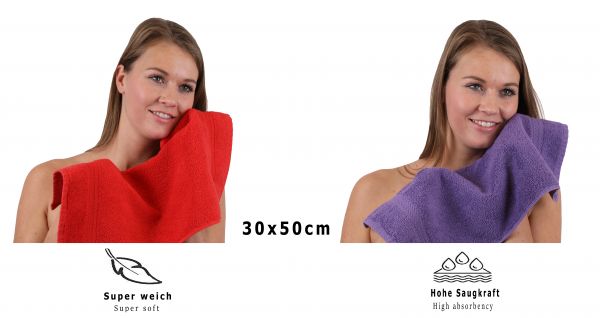 Set di 10 asciugamani per ospiti PREMIUM, colore: rosso e lilla, misura:  30 x 50 cm