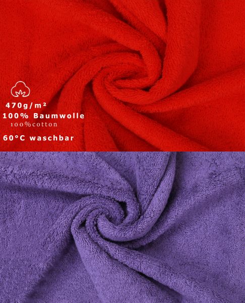 Set di 10 asciugamani per ospiti PREMIUM, colore: rosso e lilla, misura:  30 x 50 cm