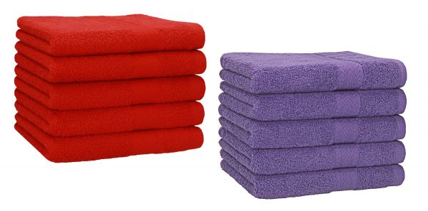 Set di 10 asciugamani per ospiti PREMIUM, colore: rosso e lilla, misura:  30 x 50 cm