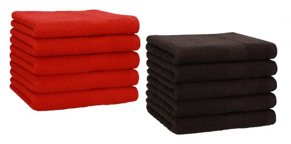 Set di 10 asciugamani per ospiti PREMIUM, colore: rosso e marrone scuro, misura:  30 x 50 cm