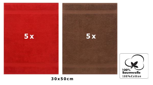 Betz 10 Stück Gästehandtücher PREMIUM 100%Baumwolle Gästetuch-Set 30x50 cm Farbe rot und nussbraun