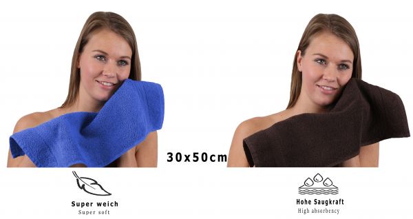 Lot de 10 serviettes d'invités Premium couleur: bleu royal & marron foncé,qualité 470g/m², 10 serviettes d'invité 30x50 cm en coton de Betz