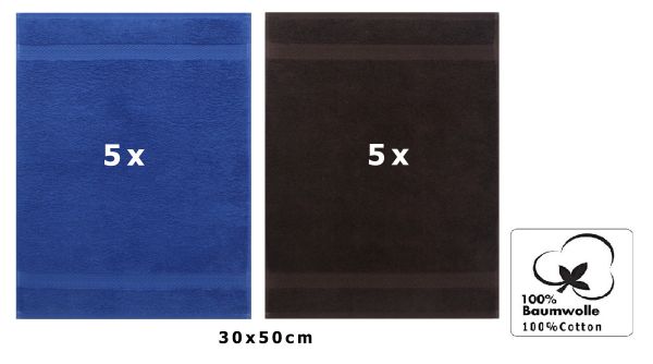Betz 10 Piece Towel Set PREMIUM 100% Cotton 10 Guest Towels Colour: royal blue & dark brown