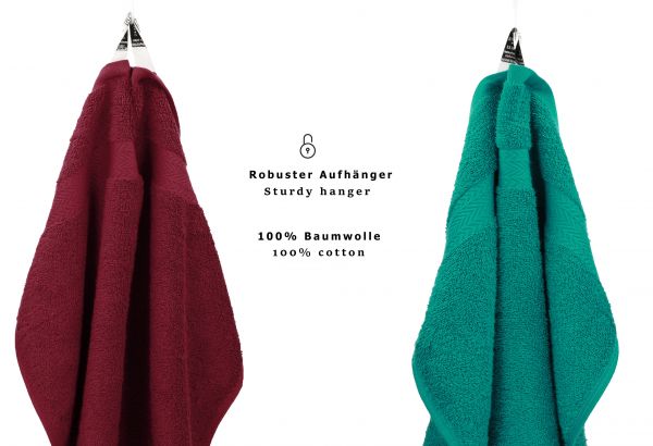 Lot de 10 serviettes d'invités Premium couleur: vert émeraude & rouge foncé, qualité 470g/m², 10 serviettes d'invité 30x50 cm en coton de Betz