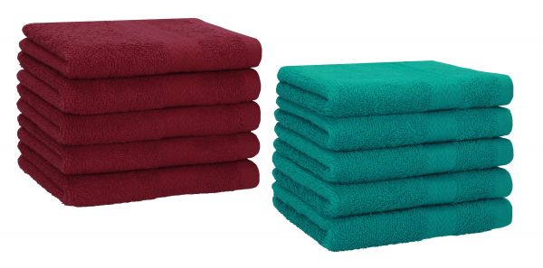 Lot de 10 serviettes d'invités Premium couleur: vert émeraude & rouge foncé, qualité 470g/m², 10 serviettes d'invité 30x50 cm en coton de Betz