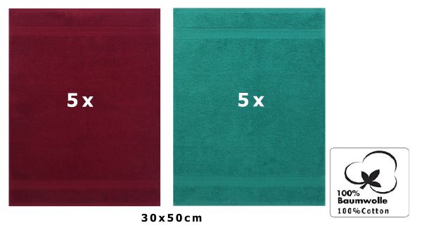 Lot de 10 serviettes d'invités Premium couleur: vert émeraude & rouge foncé, qualité 470g/m², 10 serviettes d'invité 30x50 cm en coton de Betz