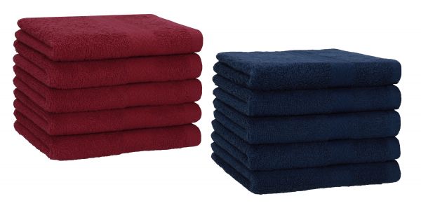 Betz 10 Piece Towel Set PREMIUM 100% Cotton 10 Guest Towels Colour: dark red & dark blue