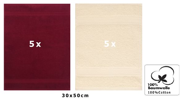 Betz 10 Stück Gästehandtücher PREMIUM 100%Baumwolle Gästetuch-Set 30x50 cm Farbe dunkelrot und beige