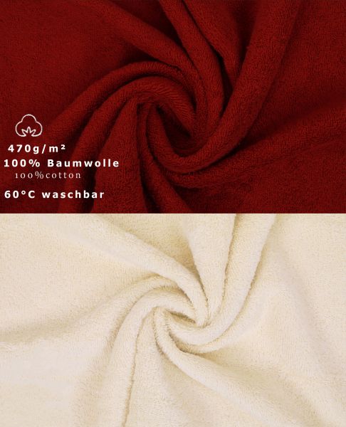 Lot de 10 serviettes d'invités Premium couleur: beige & rouge foncé, qualité 470g/m², 10 serviettes d'invité 30x50 cm en coton de Betz