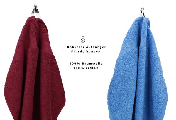 Betz 10 Piece Towel Set PREMIUM 100% Cotton 10 Guest Towels Colour: dark red & light blue