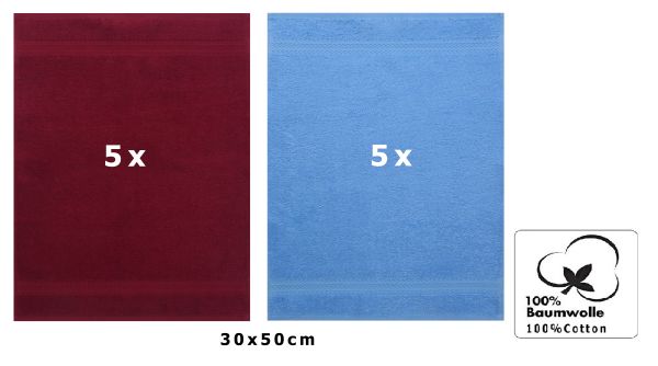 Betz 10 Stück Gästehandtücher PREMIUM 100%Baumwolle Gästetuch-Set 30x50 cm Farbe dunkelrot und hellblau