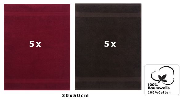 Betz 10 Stück Gästehandtücher PREMIUM 100%Baumwolle Gästetuch-Set 30x50 cm Farbe dunkelrot und dunkelbraun