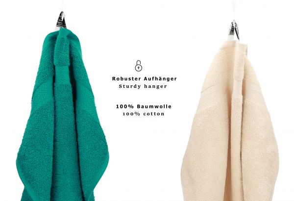 Lot de 10 serviettes d'invités Premium couleur: vert émeraude & beige, qualité 470g/m², 10 serviettes d'invité 30x50 cm en coton de Betz