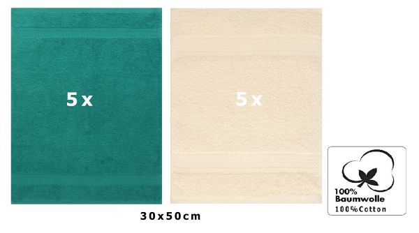 Betz 10 Toallas para invitados PREMIUM 100% algodón 30x50cm en verde esmeralda y beige