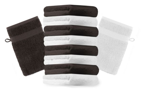 Betz 10 Piece Wash Mitt Set PREMIUM 100% Cotton 10 Wash Mitts Colour: white & dark brown