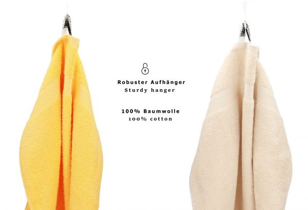 Set di 10 asciugamani per ospiti PREMIUM, colore: giallo e beige, misura:  30 x 50 cm