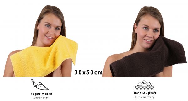 Set di 10 asciugamani per ospiti PREMIUM, colore: giallo e marrone scuro, misura:  30 x 50 cm