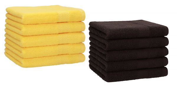 Betz 10 Stück Gästehandtücher PREMIUM 100%Baumwolle Gästetuch-Set 30x50 cm Farbe gelb und dunkelbraun