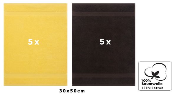 Betz 10 Stück Gästehandtücher PREMIUM 100%Baumwolle Gästetuch-Set 30x50 cm Farbe gelb und dunkelbraun