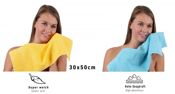 Betz 10 Stück Gästehandtücher PREMIUM 100%Baumwolle Gästetuch-Set 30x50 cm Farbe gelb und türkis