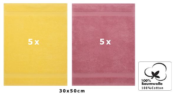 Set di 10 asciugamani per ospiti PREMIUM, colore: giallo e rosa antico, misura:  30 x 50 cm