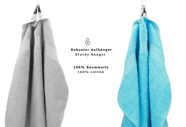 Betz 10 Piece Towel Set PREMIUM 100% Cotton 10 Guest Towels Colour: silver grey & turquoise