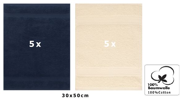 Betz 10 Piece Towel Set PREMIUM 100% Cotton 10 Guest Towels Colour: dark blue & beige
