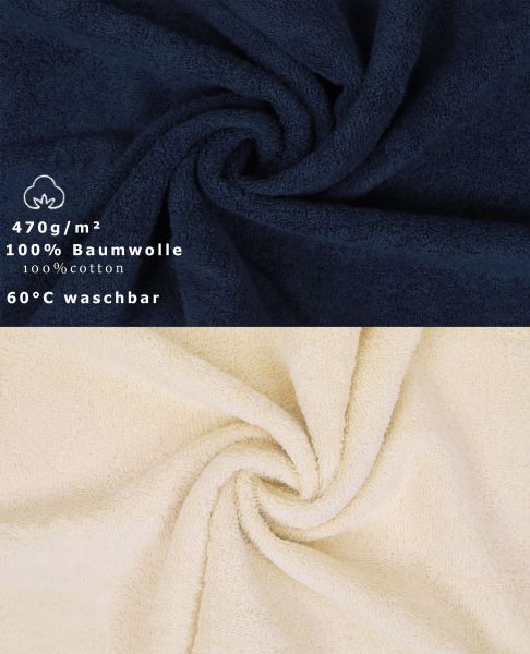 Set di 10 asciugamani per ospiti PREMIUM, colore: blu scuro e beige, misura:  30 x 50 cm