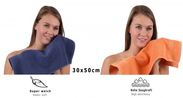 Betz 10 Piece Towel Set PREMIUM 100% Cotton 10 Guest Towels Colour: dark blue & orange