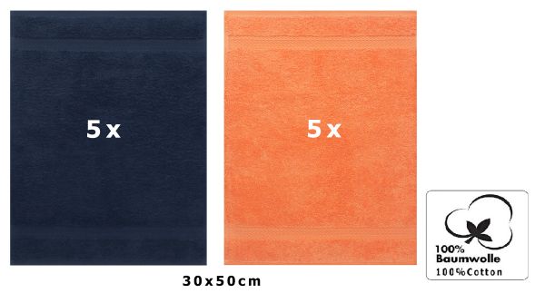 Betz 10 Piece Towel Set PREMIUM 100% Cotton 10 Guest Towels Colour: dark blue & orange