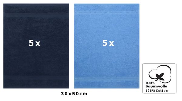 Betz 10 Stück Gästehandtücher PREMIUM 100%Baumwolle Gästetuch-Set 30x50 cm Farbe dunkelblau und hellblau